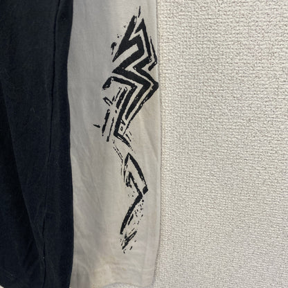古着 used　Anil Baner　長袖プリントTシャツ　バイカラー　カジュアルデザイン　クルーネック　白　黒　春服　Lサイズ