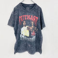 OUT KAST　半袖プリントTシャツ　ラップT　ケミカルウォッシュ柄　ダークグレー　Lサイズ