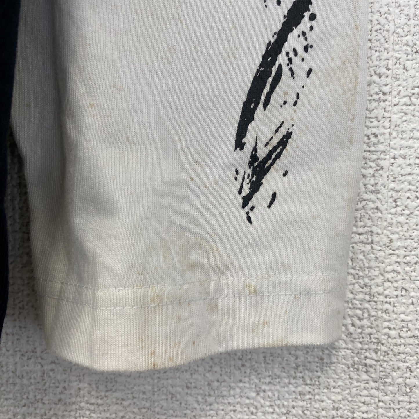 古着 used　Anil Baner　長袖プリントTシャツ　バイカラー　カジュアルデザイン　クルーネック　白　黒　春服　Lサイズ