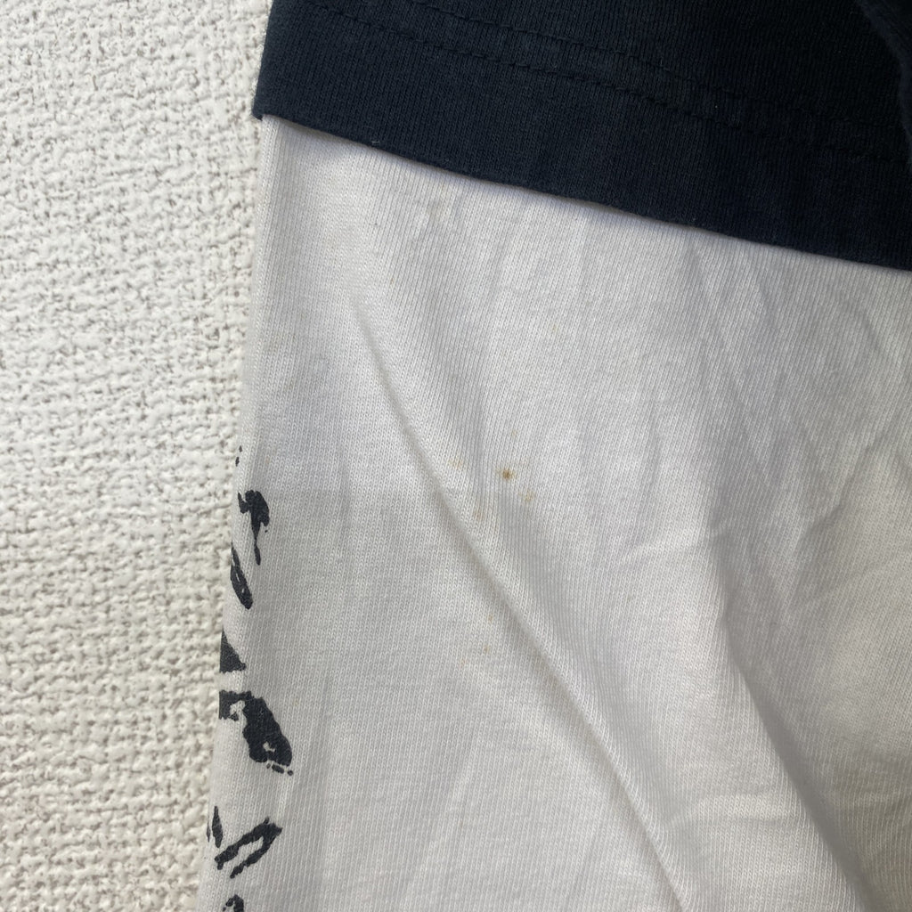 古着 used　Anil Baner　長袖プリントTシャツ　バイカラー　カジュアルデザイン　クルーネック　白　黒　春服　Lサイズ