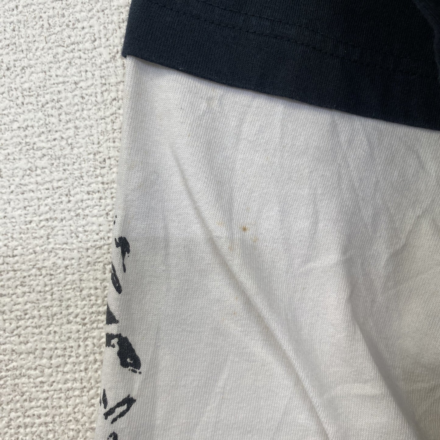 古着 used　Anil Baner　長袖プリントTシャツ　バイカラー　カジュアルデザイン　クルーネック　白　黒　春服　Lサイズ