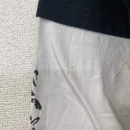 古着 used　Anil Baner　長袖プリントTシャツ　バイカラー　カジュアルデザイン　クルーネック　白　黒　春服　Lサイズ