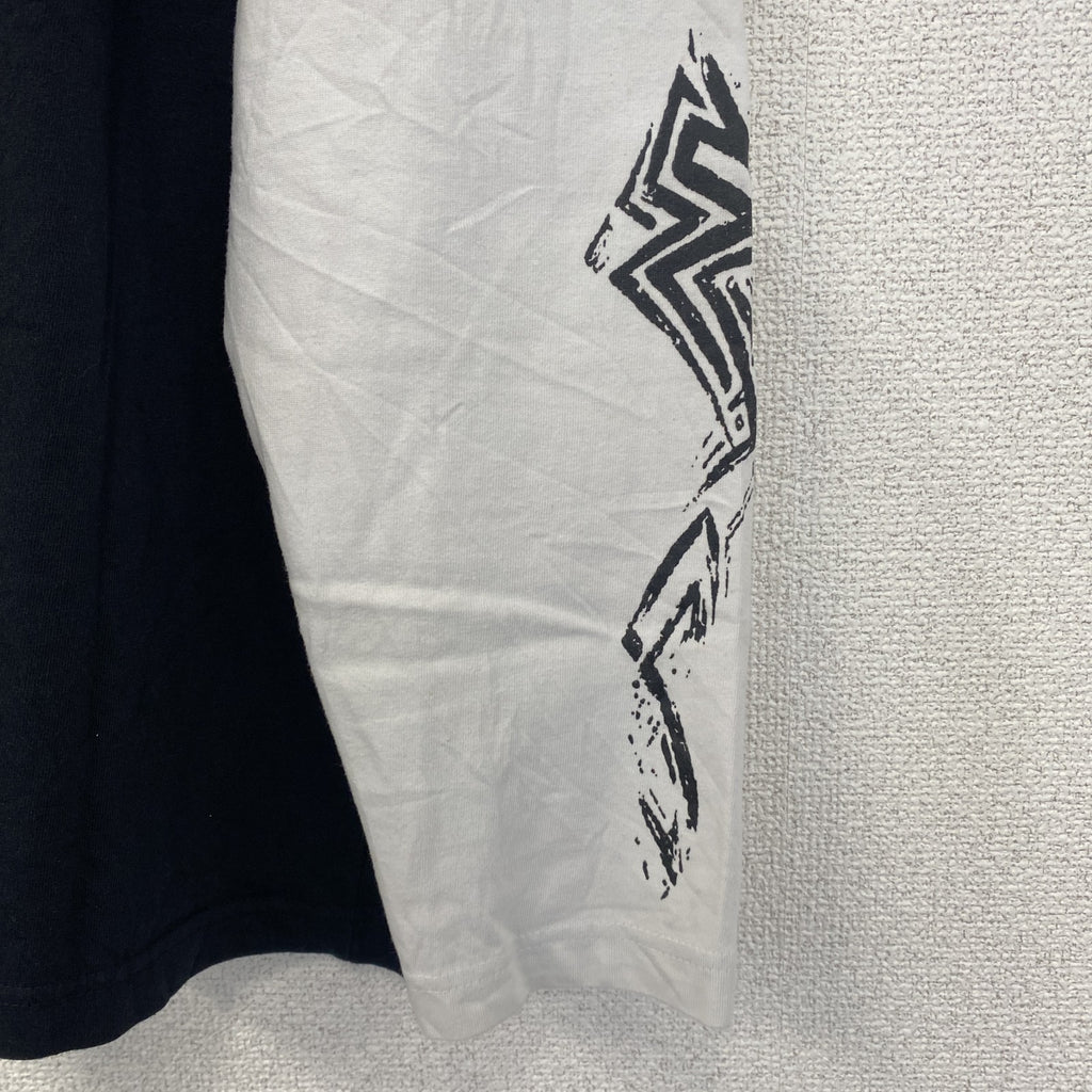 古着 used　Anil Baner　長袖プリントTシャツ　バイカラー　カジュアルデザイン　クルーネック　白　黒　春服　Lサイズ