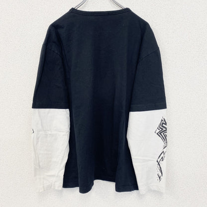 古着 used　Anil Baner　長袖プリントTシャツ　バイカラー　カジュアルデザイン　クルーネック　白　黒　春服　Lサイズ