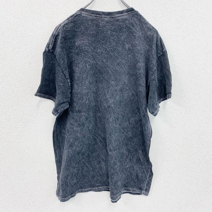 OUT KAST　半袖プリントTシャツ　ラップT　ケミカルウォッシュ柄　ダークグレー　Lサイズ