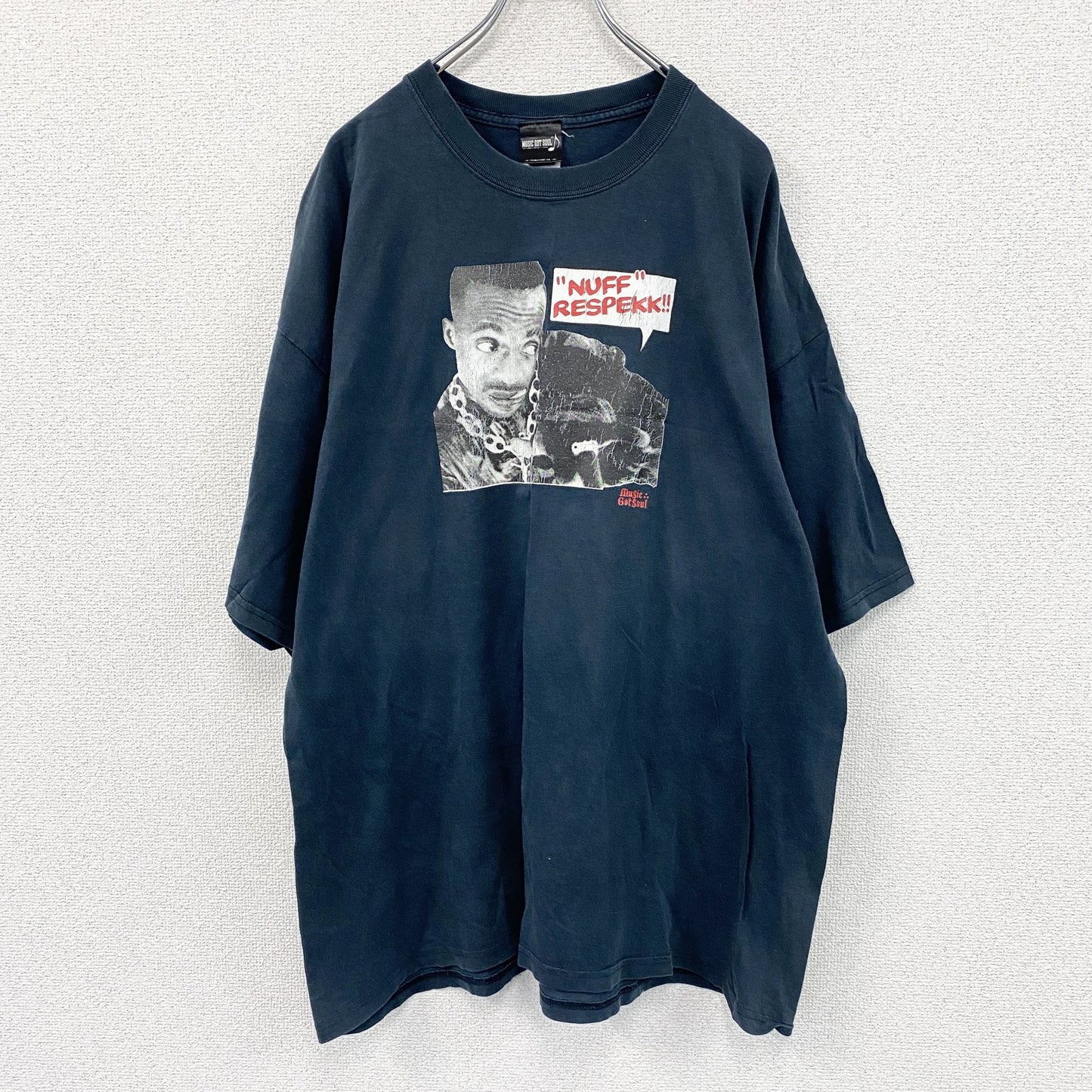 MUSIC GOT SOUL　半袖プリントラッパーTシャツ　人物T　両面プリント　クルーネック　紺　ネイビー　2XLサイズ