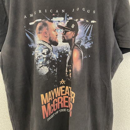 古着 used　AMERICAN JOGGS　半袖格闘技プリントTシャツ　メイウェザーVSマクレガー　クルーネック　黒　Mサイズ