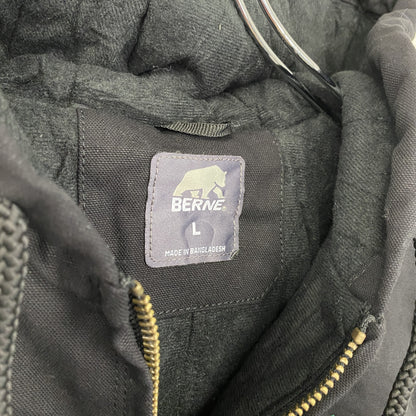 BERNE　フルジップダックジャケット　刺繍ロゴ　黒　ブラック　Lサイズ