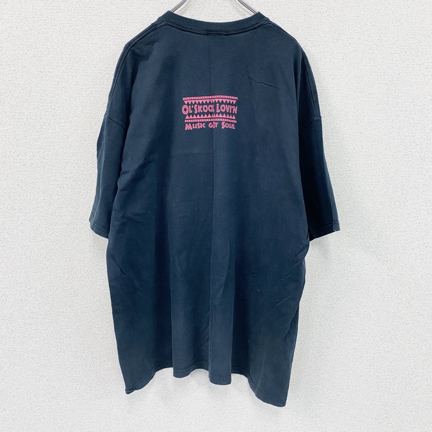 MUSIC GOT SOUL　半袖プリントラッパーTシャツ　人物T　両面プリント　クルーネック　紺　ネイビー　2XLサイズ
