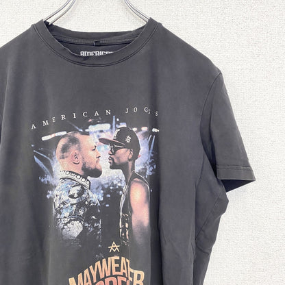 古着 used　AMERICAN JOGGS　半袖格闘技プリントTシャツ　メイウェザーVSマクレガー　クルーネック　黒　Mサイズ