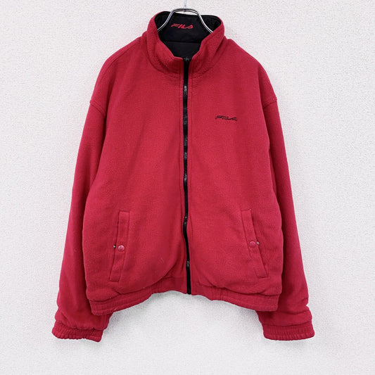 ～00s　FILA　フィラ　リバーシブルフリースジャケット/ボアジャケット　中綿入り　赤　レッド　黒　ブラック　XLサイズ