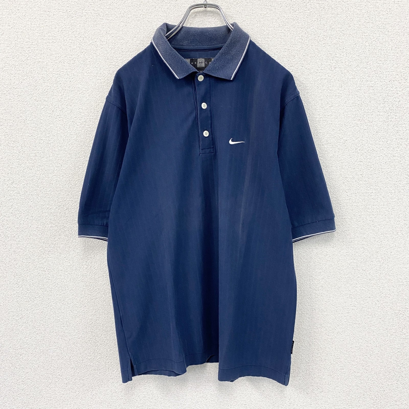 NIKE GOLF　ナイキゴルフ　DRI-FIT　半袖ポロシャツ　スウッシュ　刺繍ロゴ　ワンポイント　紺　ネイビー　Mサイズ