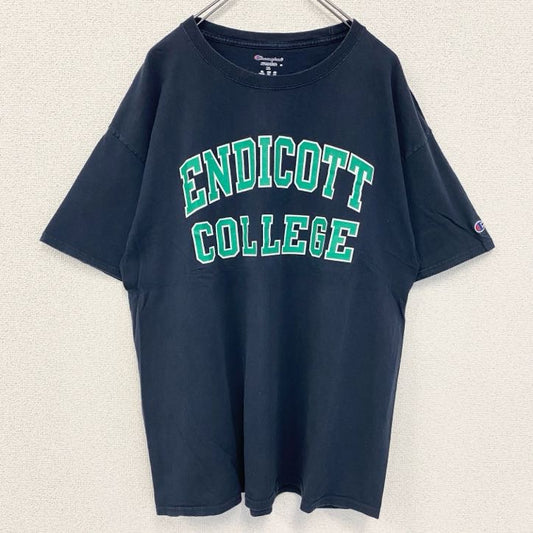 古着 used　champion チャンピオン　半袖カレッジプリントTシャツ　エンディコット大学　レトロ　ネイビー　XLサイズ
