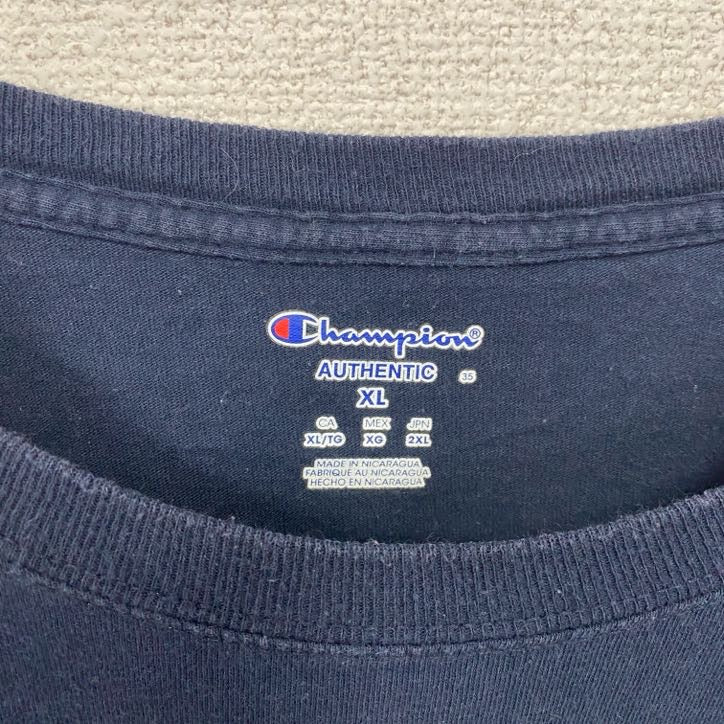 古着 used　champion チャンピオン　半袖カレッジプリントTシャツ　エンディコット大学　レトロ　ネイビー　XLサイズ