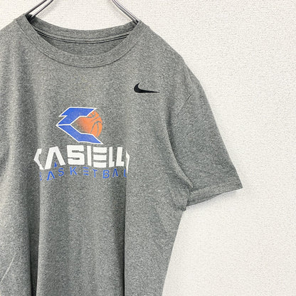 古着 used　NIKE ナイキ　半袖プリントTシャツ　バスケ　クルーネック　レトロデザイン　スウッシュロゴ　グレー　Lサイズ