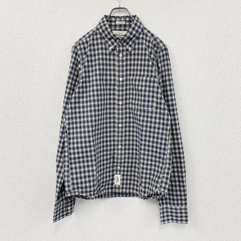 Abercrombie＆Fitch　アバクロンビー＆フィッチ　MUSCLE　長袖ボタンダウンシャツ　チェック柄　紺　ネイビー　Lサイズ