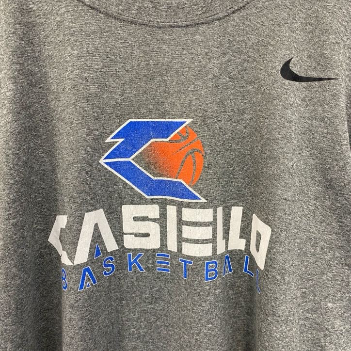 古着 used　NIKE ナイキ　半袖プリントTシャツ　バスケ　クルーネック　レトロデザイン　スウッシュロゴ　グレー　Lサイズ