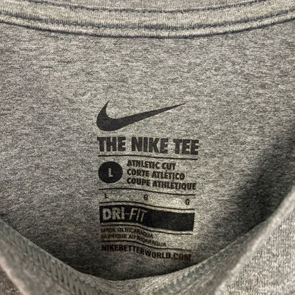 古着 used　NIKE ナイキ　半袖プリントTシャツ　バスケ　クルーネック　レトロデザイン　スウッシュロゴ　グレー　Lサイズ