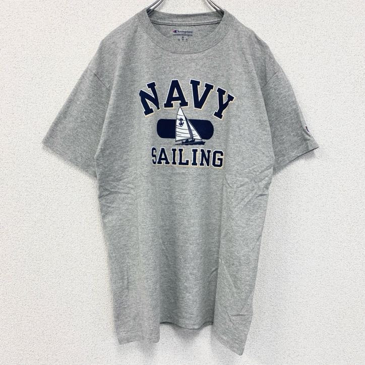 古着 used　champion チャンピオン　半袖プリントTシャツ　NAVY SAILING　クルーネック　グレー　Mサイズ