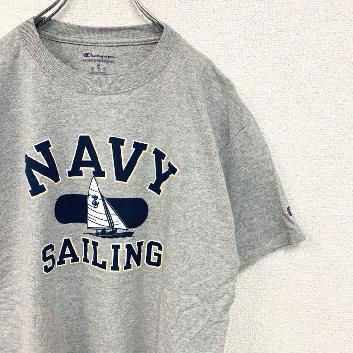 古着 used　champion チャンピオン　半袖プリントTシャツ　NAVY SAILING　クルーネック　グレー　Mサイズ