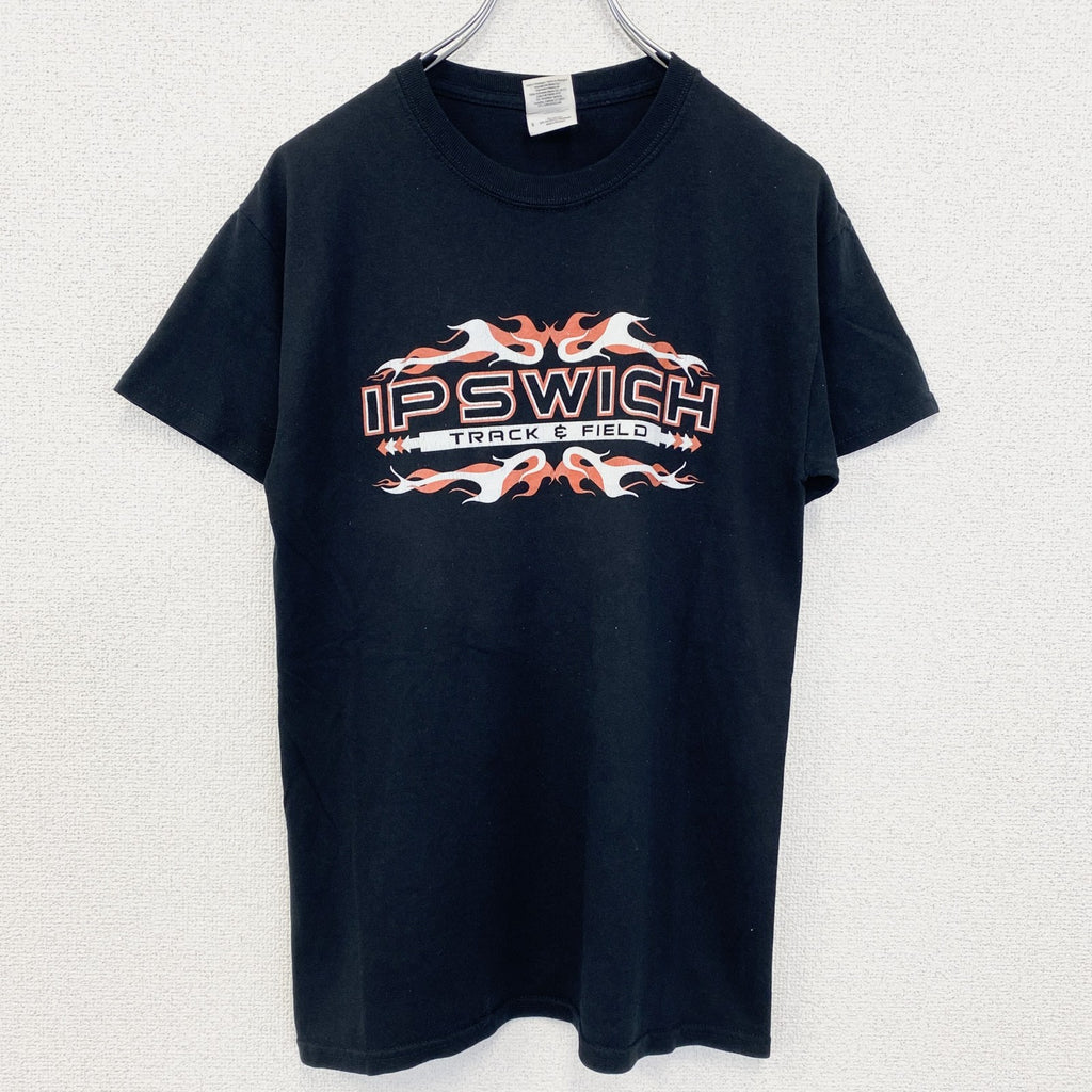 古着 used　GILDAN ギルダン　半袖スポーツデザインTシャツ　IP SWICH　陸上競技　クルーネック　黒　Sサイズ