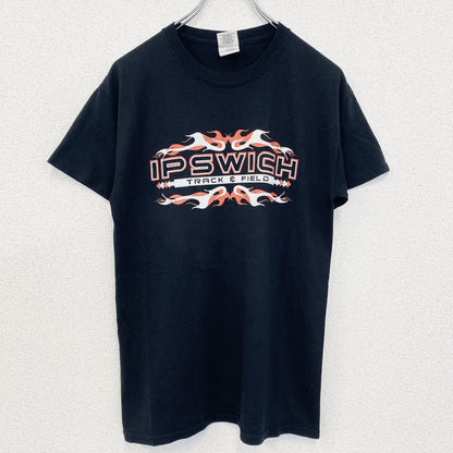 古着 used　GILDAN ギルダン　半袖スポーツデザインTシャツ　IP SWICH　陸上競技　クルーネック　黒　Sサイズ