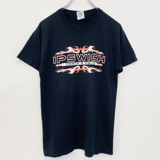 古着 used　GILDAN ギルダン　半袖スポーツデザインTシャツ　IP SWICH　陸上競技　クルーネック　黒　Sサイズ