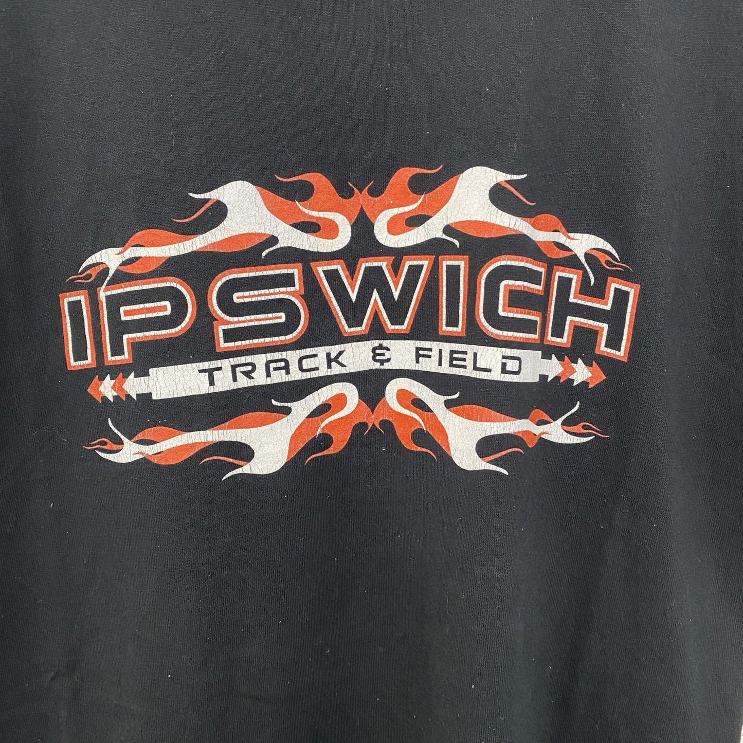 古着 used　GILDAN ギルダン　半袖スポーツデザインTシャツ　IP SWICH　陸上競技　クルーネック　黒　Sサイズ