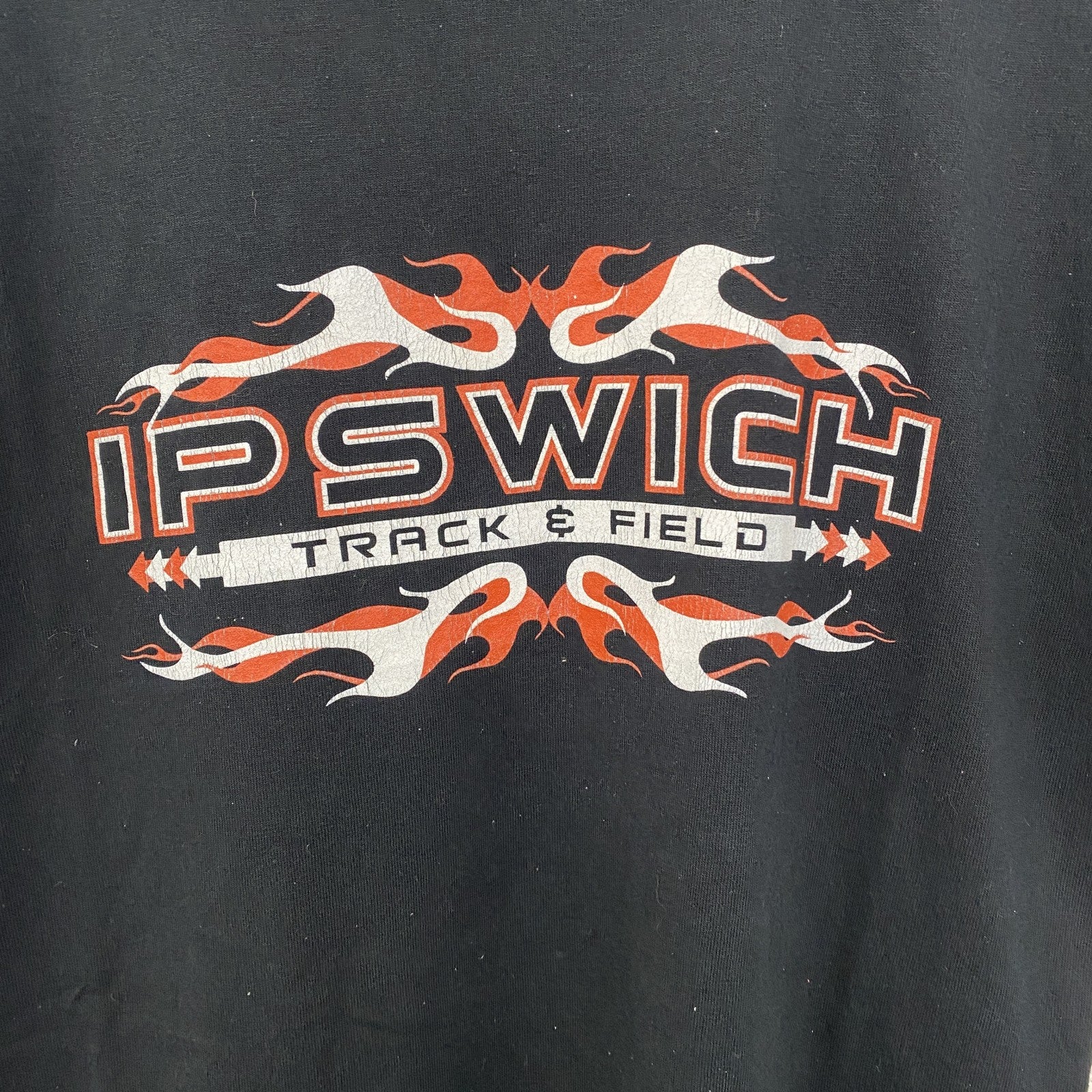 古着 used　GILDAN ギルダン　半袖スポーツデザインTシャツ　IP SWICH　陸上競技　クルーネック　黒　Sサイズ
