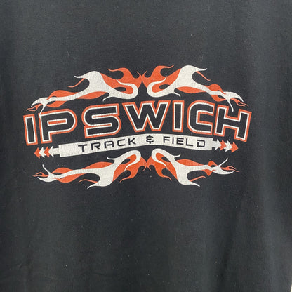 古着 used　GILDAN ギルダン　半袖スポーツデザインTシャツ　IP SWICH　陸上競技　クルーネック　黒　Sサイズ