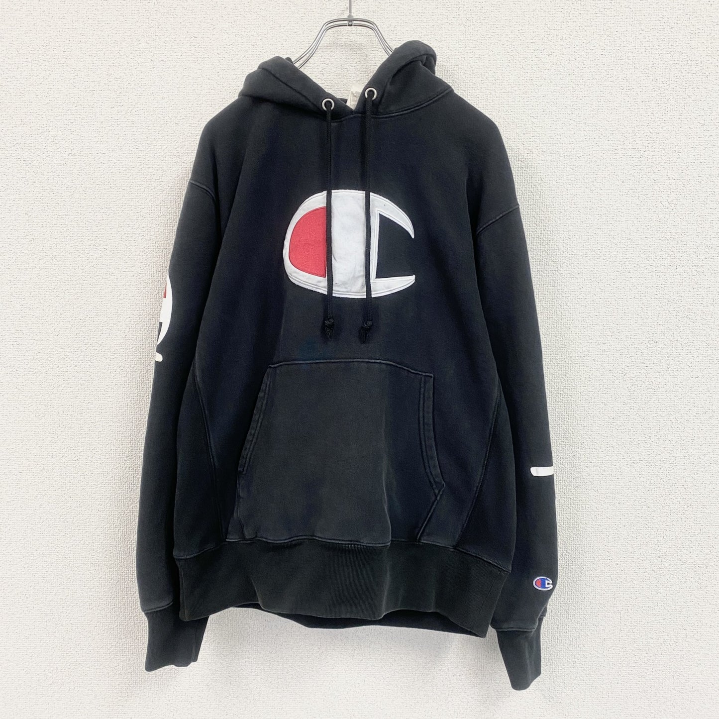 Champion　チャンピオン　リバースウィーブ　スウェットパーカー/フーディー　デカロゴ　現行　黒　ブラック　Lサイズ