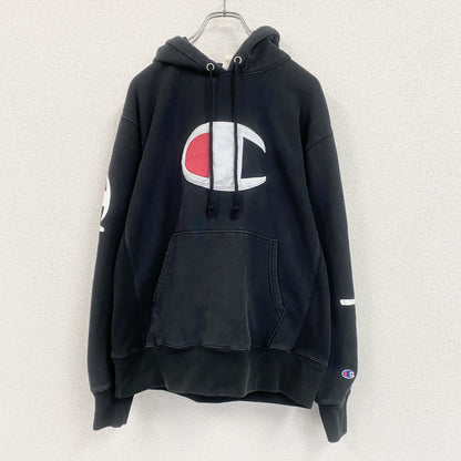 Champion　チャンピオン　リバースウィーブ　スウェットパーカー/フーディー　デカロゴ　現行　黒　ブラック　Lサイズ