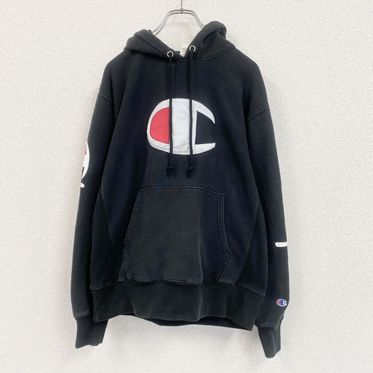 Champion　チャンピオン　リバースウィーブ　スウェットパーカー/フーディー　デカロゴ　現行　黒　ブラック　Lサイズ