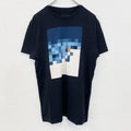 古着 used　VESTIGE　半袖プリントTシャツ　ブロックデザイン　カジュアル　モザイク　レトロ　クルーネック　黒　Mサイズ