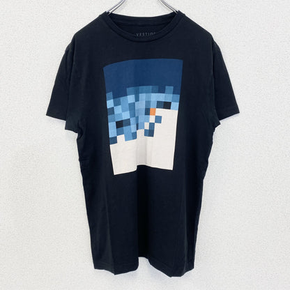 古着 used　VESTIGE　半袖プリントTシャツ　ブロックデザイン　カジュアル　モザイク　レトロ　クルーネック　黒　Mサイズ