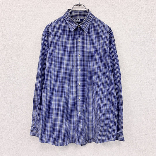 90s　Polo by Ralph Lauren　ポロバイラルフローレン　LOWELL SPORT　長袖チェックシャツ　青　ブルー　Lサイズ