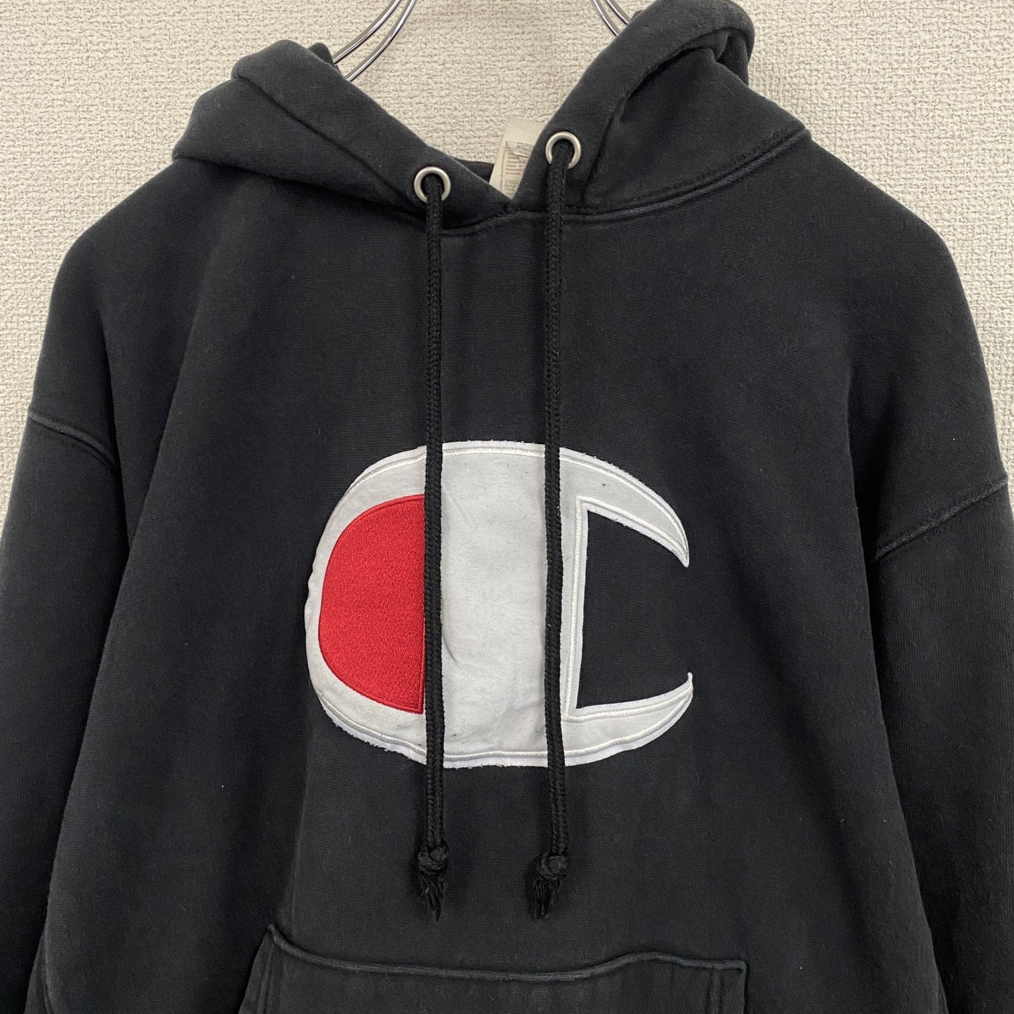 Champion　チャンピオン　リバースウィーブ　スウェットパーカー/フーディー　デカロゴ　現行　黒　ブラック　Lサイズ