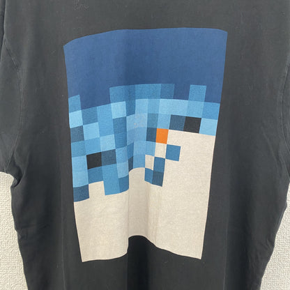 古着 used　VESTIGE　半袖プリントTシャツ　ブロックデザイン　カジュアル　モザイク　レトロ　クルーネック　黒　Mサイズ