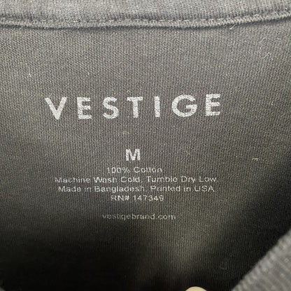 古着 used　VESTIGE　半袖プリントTシャツ　ブロックデザイン　カジュアル　モザイク　レトロ　クルーネック　黒　Mサイズ