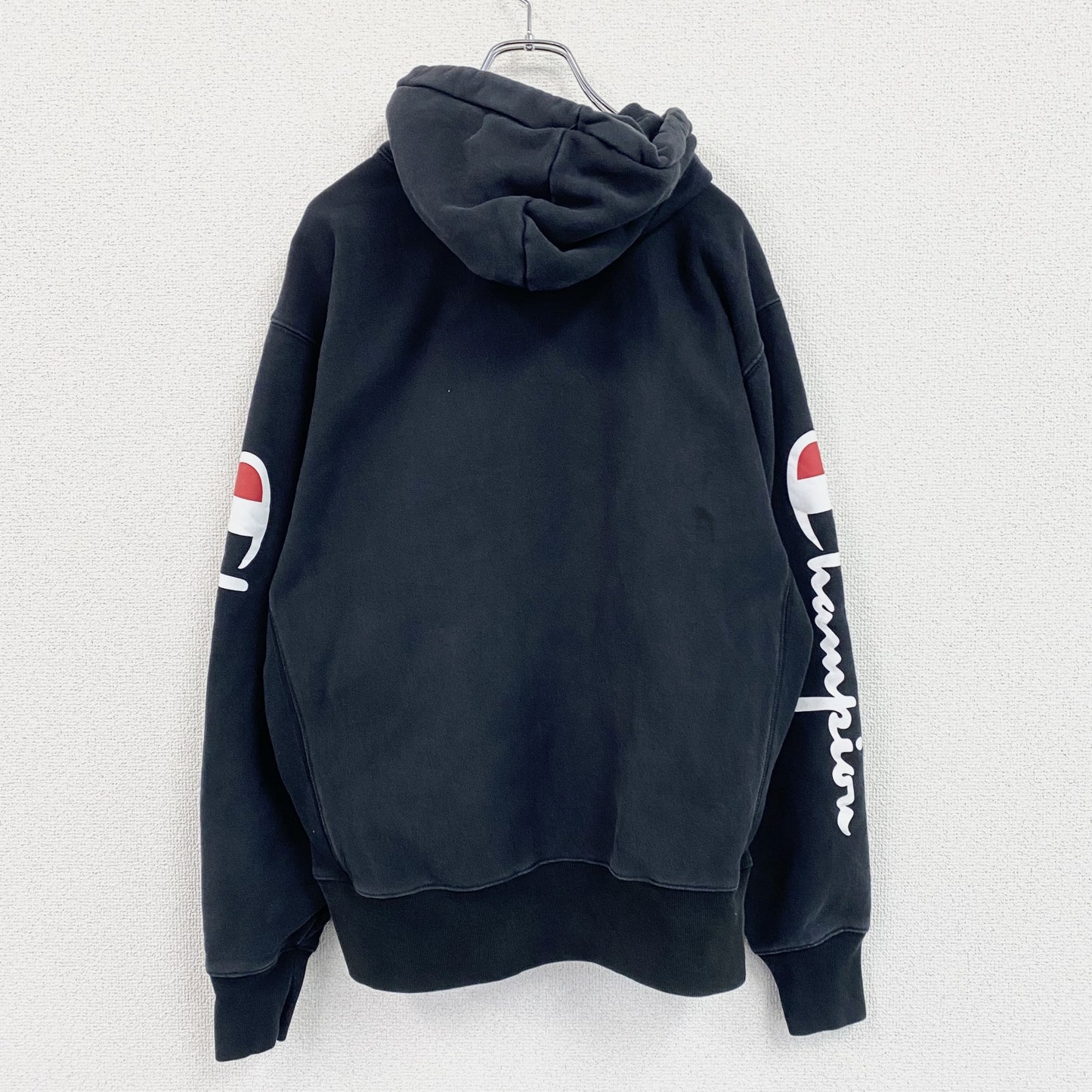 Champion　チャンピオン　リバースウィーブ　スウェットパーカー/フーディー　デカロゴ　現行　黒　ブラック　Lサイズ