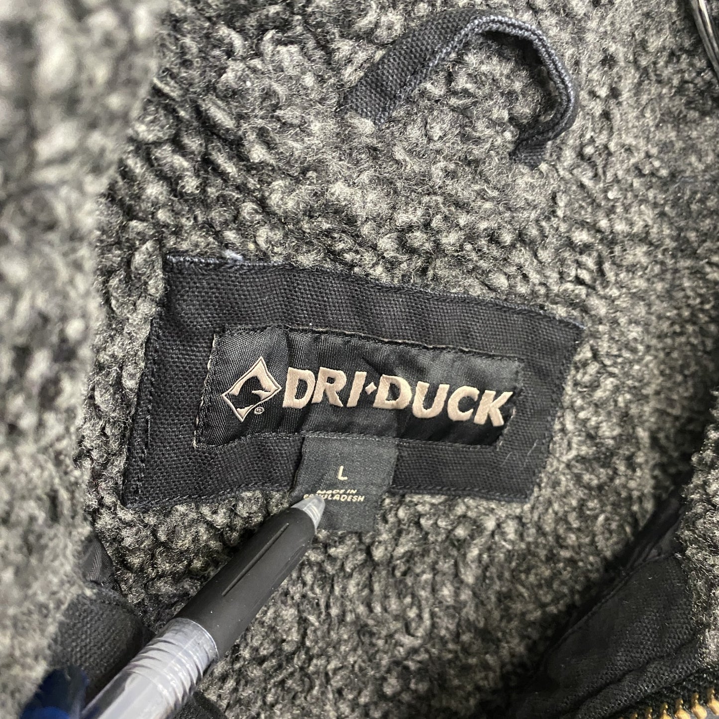 DRI･DUCK　フルジップダックベスト　4つポケット　刺繍ロゴ　裏ボア　黒　ブラック　Lサイズ