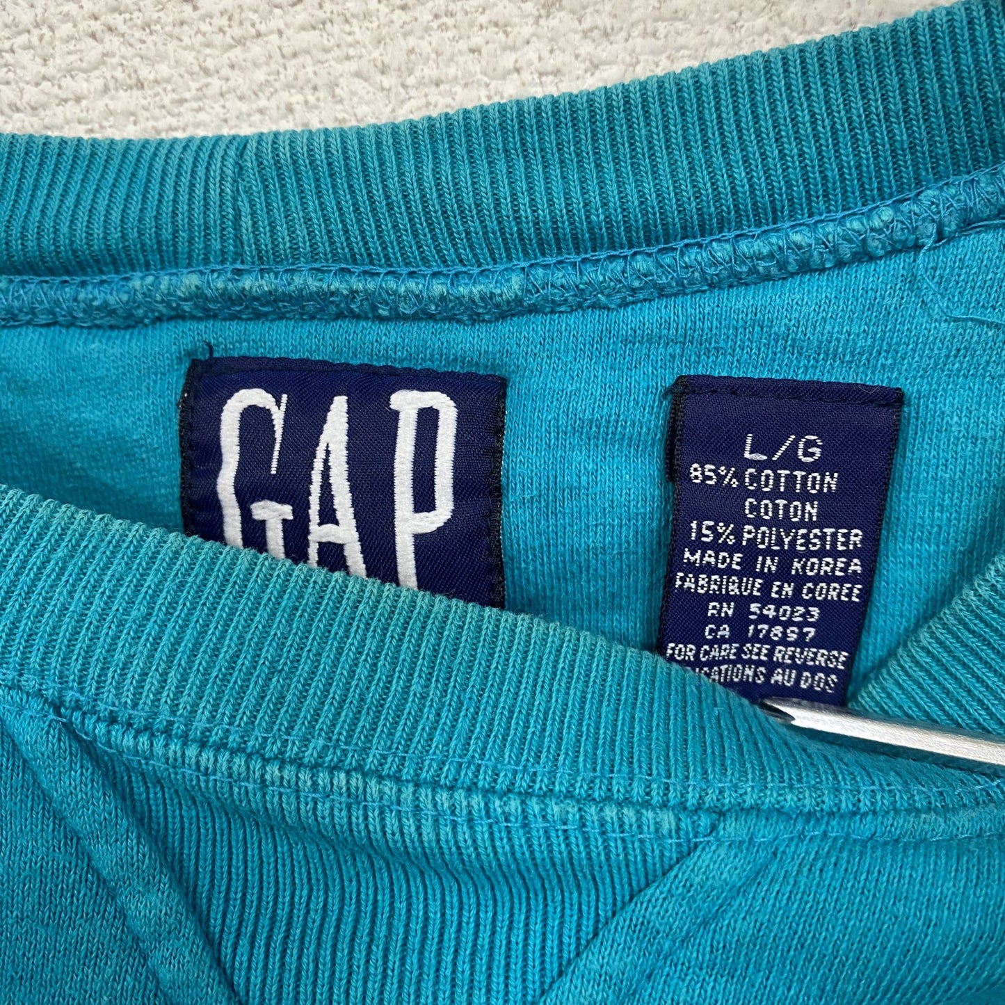 90s　OLD GAP　オールドギャップ　スウェット/トレーナー　前V　ヴィンテージ　ターコイズブルー　Lサイズ