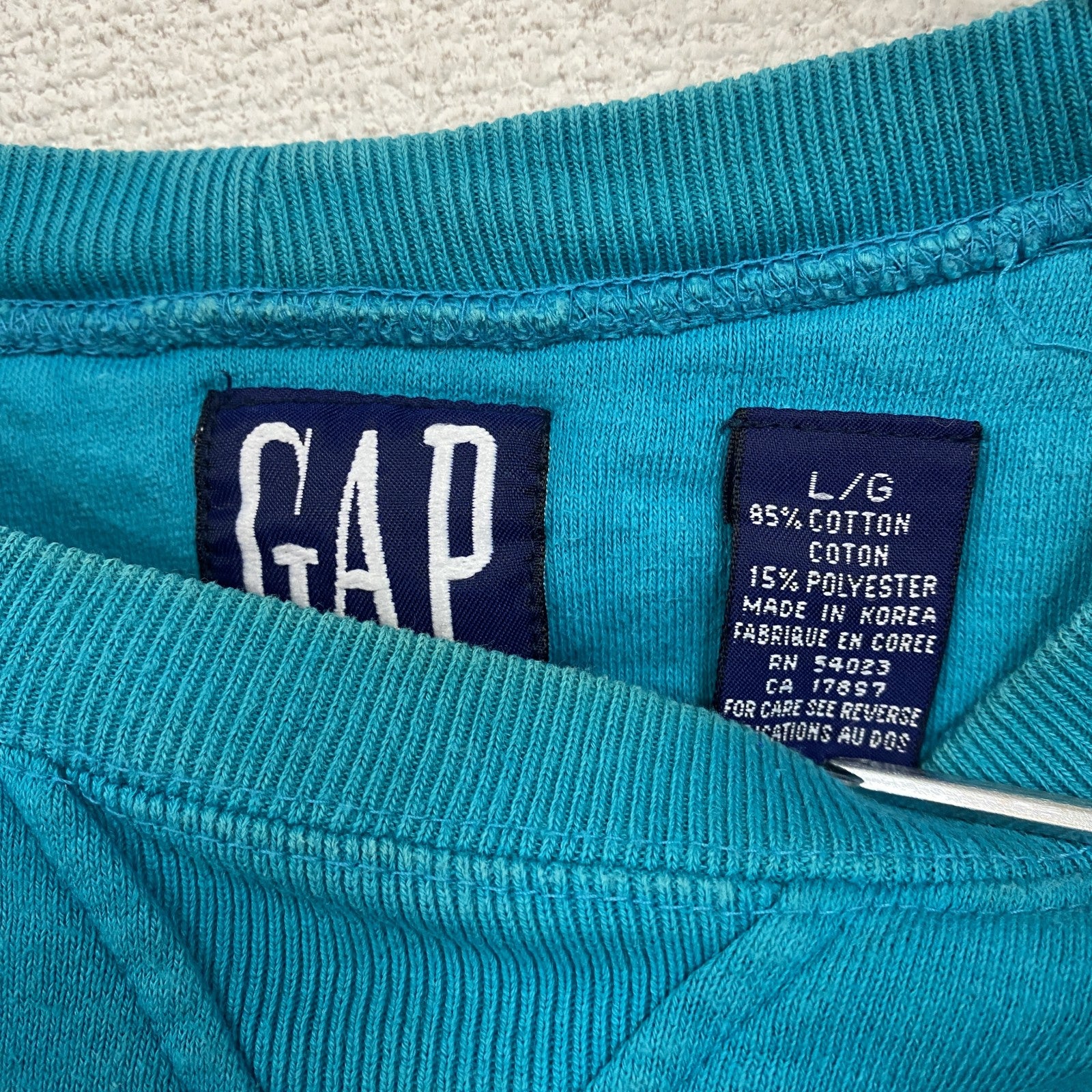 90s　OLD GAP　オールドギャップ　スウェット/トレーナー　前V　ヴィンテージ　ターコイズブルー　Lサイズ