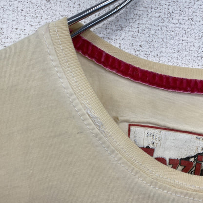 古着 used　Tazzio　半袖プリントTシャツ　CAR QUEEN KILLERS　レトロ風　クルーネック　ベージュ　Mサイズ