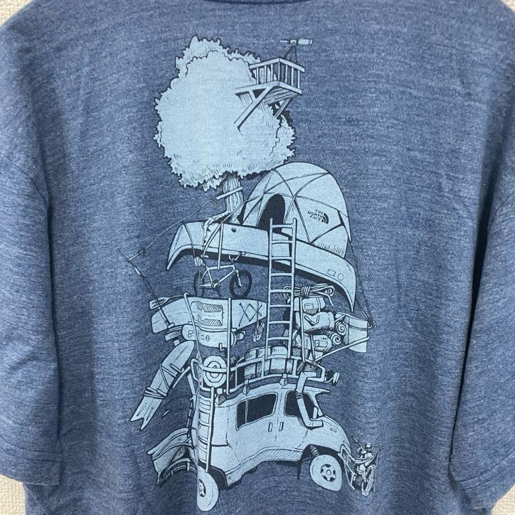 古着 used　THE NORTH FACE ザ・ノースフェイス　半袖バックプリントTシャツ　胸ポケット　ネイビー　XLサイズ
