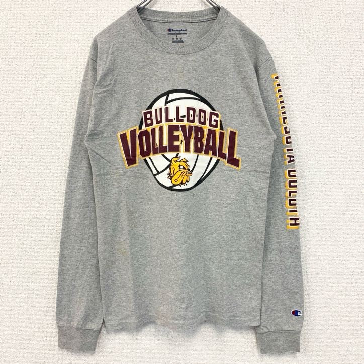 古着 used　champion チャンピオン　長袖プリントTシャツ　ロンT　BULLDOG　ソフトボール　グレー　Sサイズ