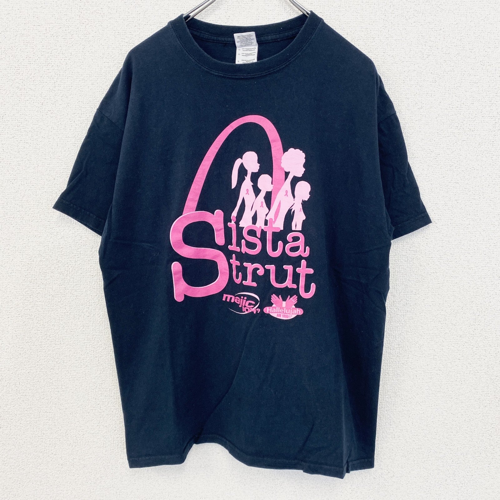 古着 used　GILDAN ギルダン　半袖プリントTシャツ　Sista Strut　クルーネック　春夏服　レトロ　黒　Lサイズ