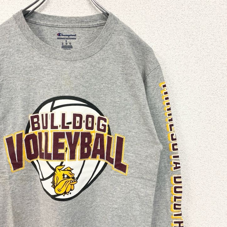 古着 used　champion チャンピオン　長袖プリントTシャツ　ロンT　BULLDOG　ソフトボール　グレー　Sサイズ
