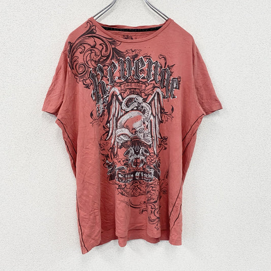 BURTON　半袖プリントTシャツ　ラインストーン　フェード　アーチプリント　スカル　y2k　お兄系　赤　レッド　Lサイズ