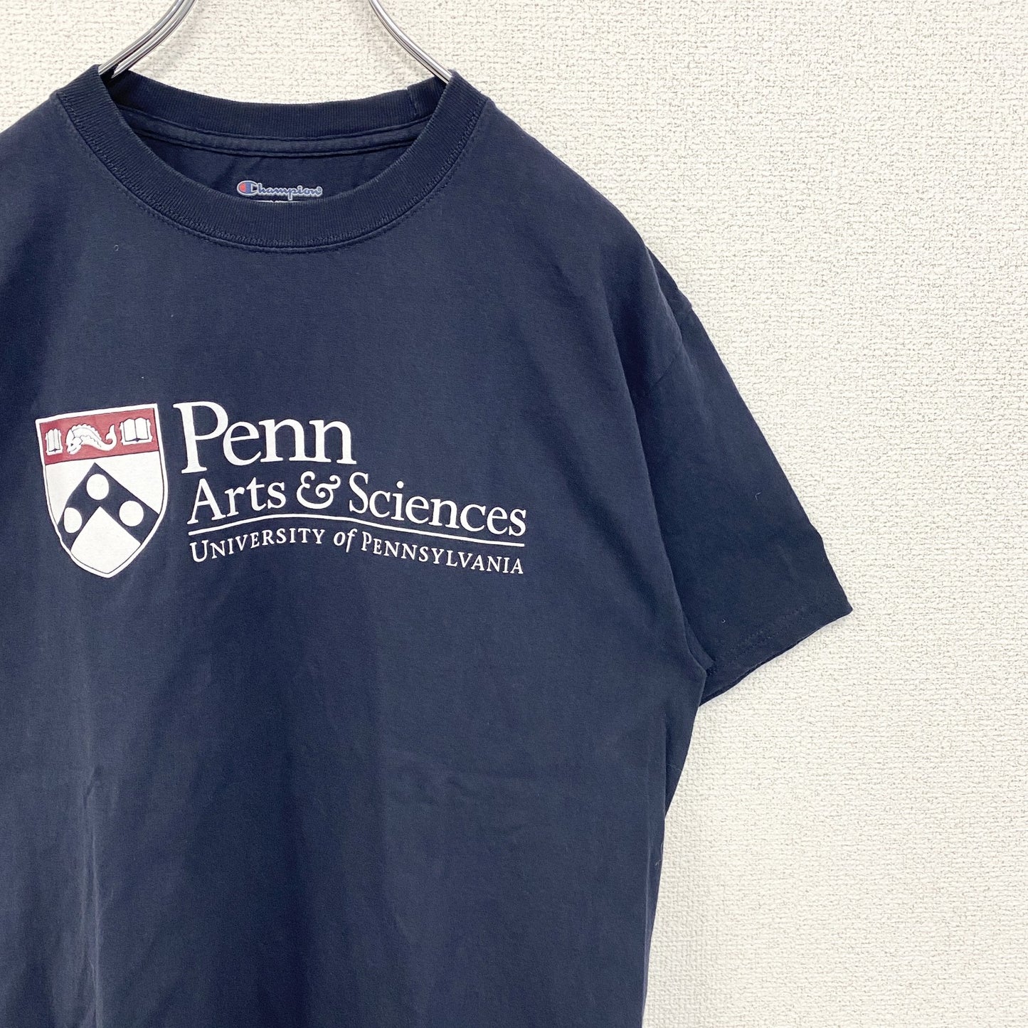 古着 used　champion　チャンピオン　半袖カレッジプリントTシャツ　ペンシルベニア大学　ネイビー　紺　Mサイズ